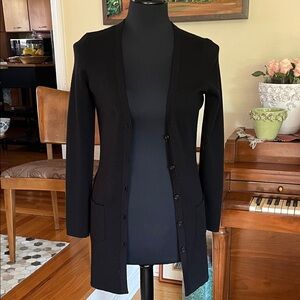 Ann Taylor long sleeve long blk super fine Merino wool blend cardigan, M